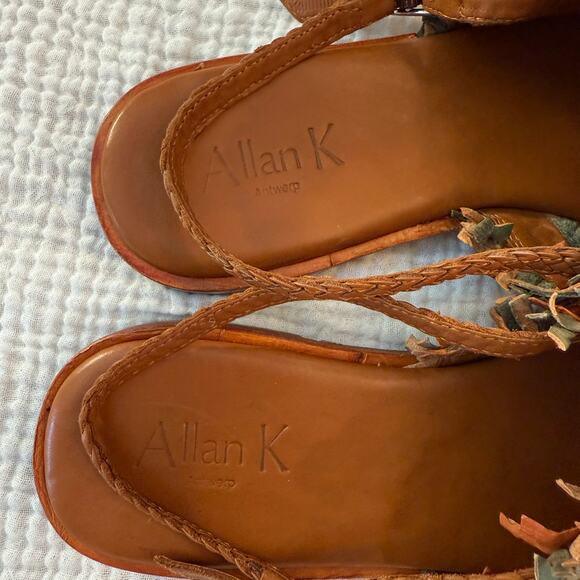 Allan K Sandals Size 39 Hope Multi Leather Woven Fringe Slingback Flats - Picture 9 of 11